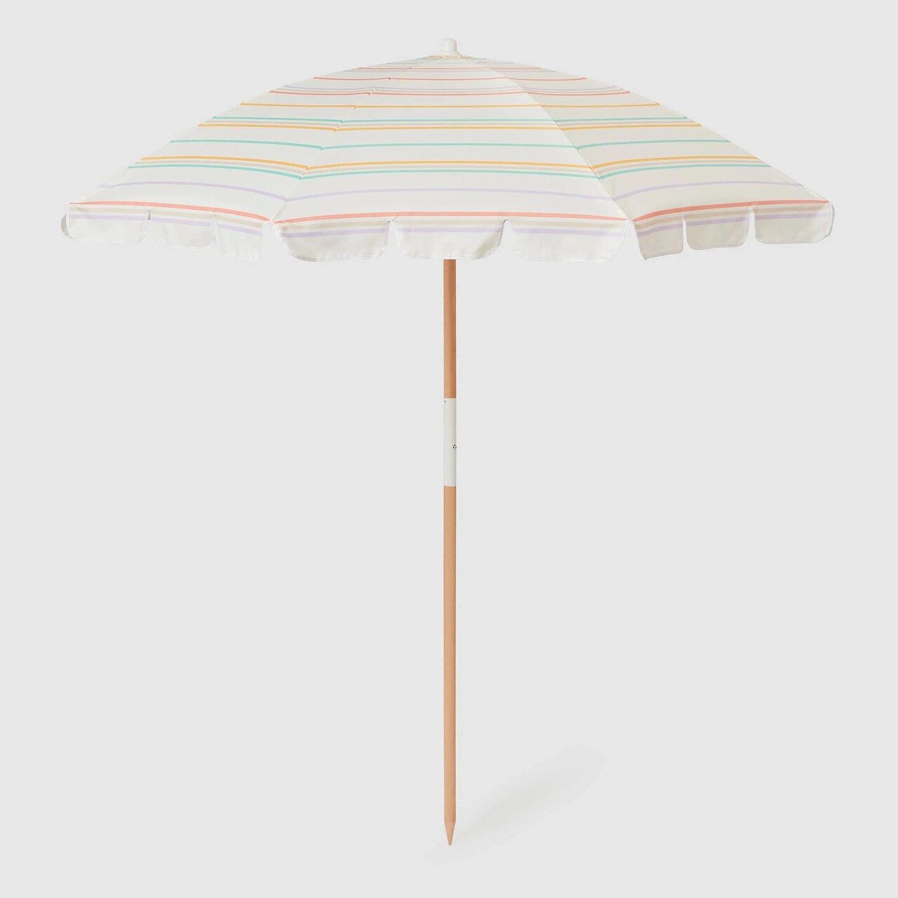 Sunnylife: Beach Umbrella - Rio Sun Multi Stripe - UPF50 Sun Protection, 61 x 62.68", Wooden Pole, Cream w/ Color Stripes, Carry Bag, Pool & Outdoor